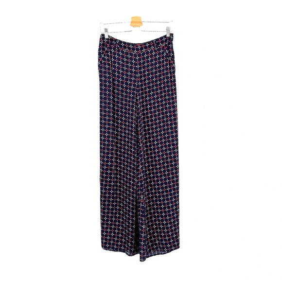 Anthropologie Cartonnier Pants‎ Geometric Print Wide Leg Rayon Navy Blue Size 4 - Picture 2 of 10